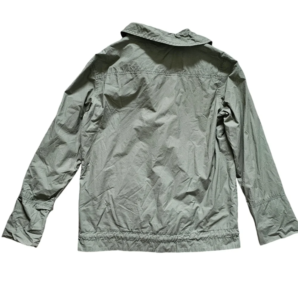 J. Crew women's jacket raincoat army green olive size 2 drawstring waist pockets